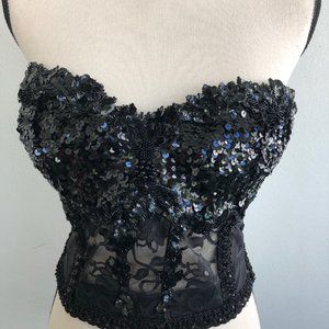 VTG Victoria's Secret Black Beaded Bustier